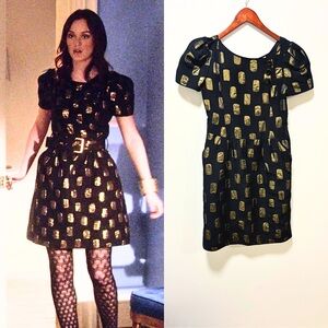 ASO Blair Waldorf in Gossip Girl Marc Jacobs Black and Gold Dress